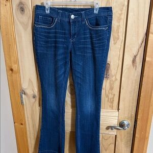Seven7 Dark Blue Boot Cut Jeans with Studded Pockets